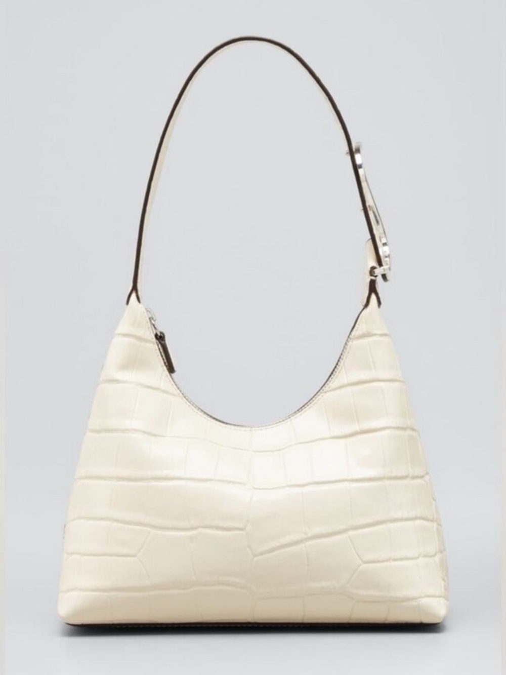 STAUD Croc-Embossed Hobo Bag in Cream
